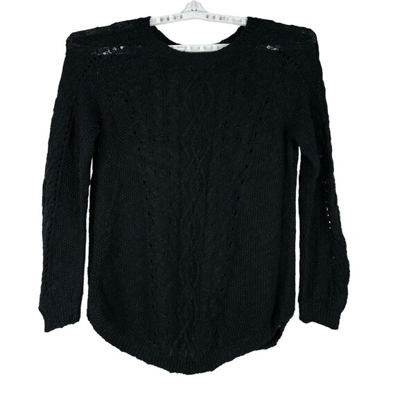 So Womens Black Knit Long Sleeve Cable Sweater Size XL Cotton Blend Casual - Picture 1 of 7